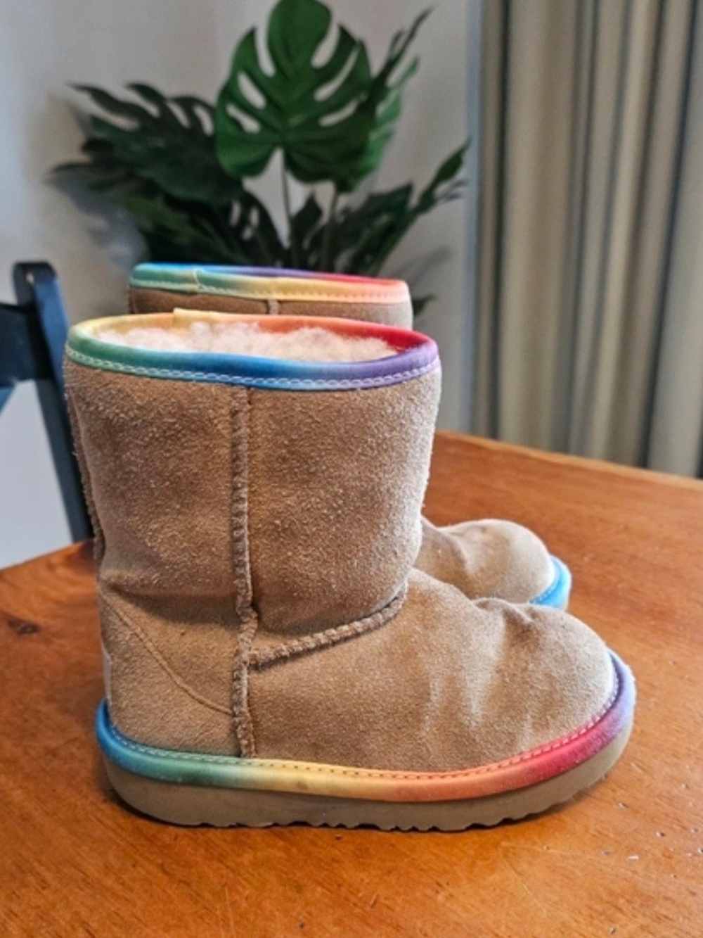 UGG Kids Suede Boots with Rainbow Trim